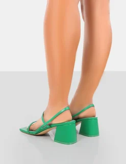 Public Desire Just Realise Pu Strappy Square Toe Mid Block Heeled Sandals Green Outlet