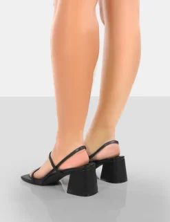 Public Desire Just Realise Wide Fit Pu Strappy Square Toe Mid Block Heeled Sandals Black New