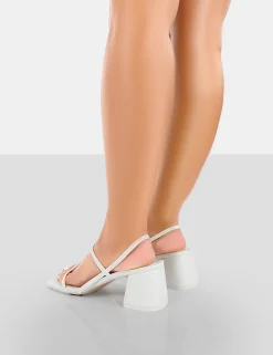 Public Desire Just Realise Wide Fit Pu Strappy Square Toe Mid Block Heeled Sandals White Store
