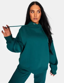 Public Desire Kaiia Embroidered Oversized Hoodie Forest Green Forestgreen Store