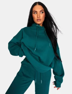 Public Desire Kaiia Embroidered Oversized Hoodie Forest Green Forestgreen Store