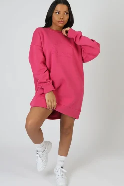 Public Desire Kaiia Embroidered Sweat Dress Pink New