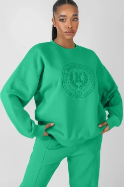 Public Desire Kaiia Oversized Tonal Embroidered Sweatshirt Green Online