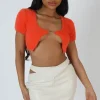 Public Desire Kaiia Trim Fluffy Knit Top Orange Sale