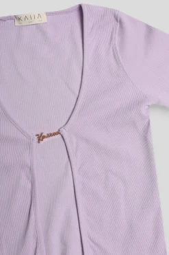 Public Desire Kaiia Trim Ribbed Top Lilac New