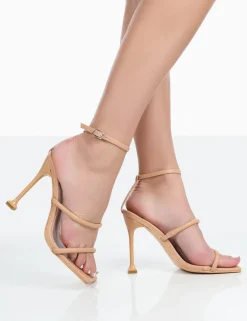 Public Desire Kallipo Reptile Pu Strappy Square Toe Heels Nude Hot