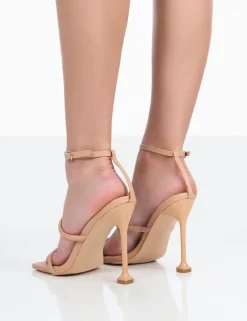 Public Desire Kallipo Reptile Pu Strappy Square Toe Heels Nude Hot