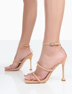 Public Desire Kallipo Wide Fit Pu Strappy Square Toe Heels Nude Best Sale