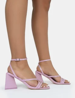Public Desire Kasia Croc Strappy Square Toe Mid Flared Block Heels Lilac Online