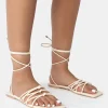 Public Desire Kelly Pu Lace Up Flat Square Toe Sandals Ecru Shop