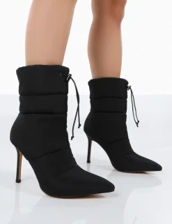 Public Desire Kenza X Reset Nylon Stiletto Padded Heeled Ankle Boots Black Clearance