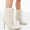Public Desire Kenza X Reset Nylon Stiletto Padded Heeled Ankle Boots Beige Discount