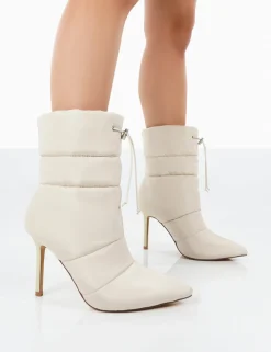Public Desire Kenza X Reset Nylon Stiletto Padded Heeled Ankle Boots Beige Discount