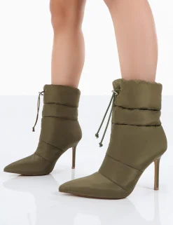 Public Desire Kenza X Reset Nylon Stiletto Padded Heeled Ankle Boots Green Flash Sale