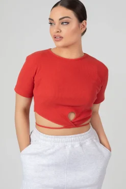 Public Desire Keyhole Wrap Crop Top Red Hot