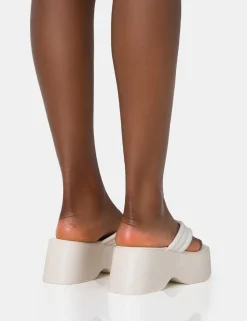 Public Desire Kiko Ecru Padded Flip Flop Strap Platform Sandals New