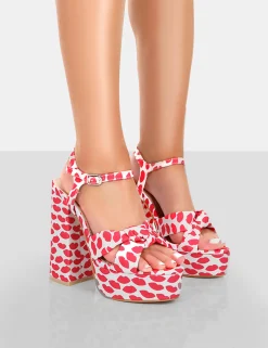 Public Desire Kiss Multi Lip Platform Sandal High Heels Print Clearance