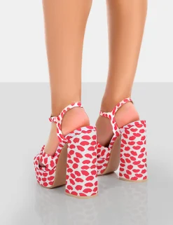 Public Desire Kiss Multi Lip Platform Sandal High Heels Print Clearance