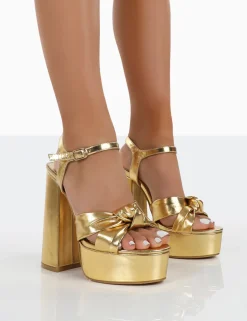 Public Desire Kiss Pu Platform Sandal High Heels Gold Discount