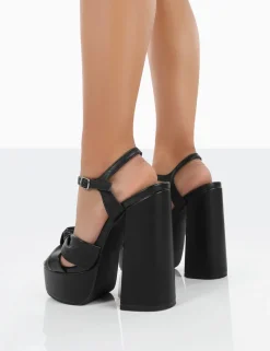 Public Desire Kiss Pu Platform Sandal High Heels Black Sale
