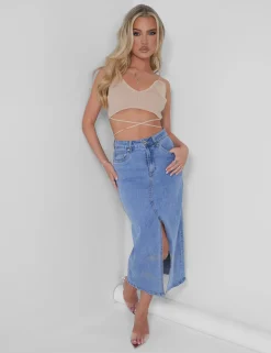 Public Desire Knitted Ribbed Bralet Nude Hot