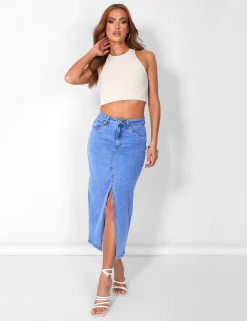 Public Desire Knitted Ribbed Racer Top White Clearance