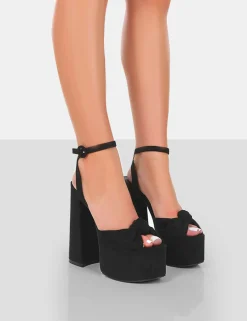 Public Desire Knot On Faux Suede Knotted Platform High Heeled Sandals Black Hot