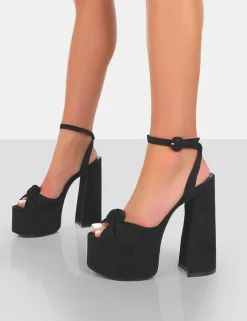 Public Desire Knot On Faux Suede Knotted Platform High Heeled Sandals Black Hot