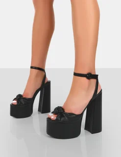 Public Desire Knot On Pu Knotted Platform High Heeled Sandals Black Online