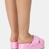 Public Desire Kos Raffia Cross Over Strap Slip On Flatform Sandals Pink Store