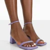 Public Desire Lane Raffia Strappy Mid Block Heeled Sandals Purple Sale