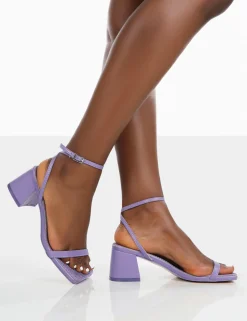 Public Desire Lane Raffia Strappy Mid Block Heeled Sandals Purple Sale