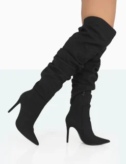 Public Desire Lariza Faux Suede Pointed Toe Stiletto Over The Knee Boots Black Cheap