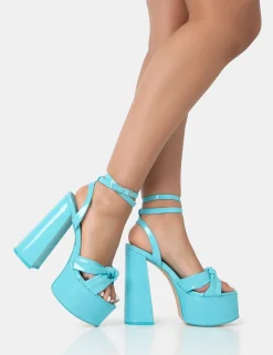 Public Desire Leo Edition Baby Patent Platform High Heels Blue Cheap