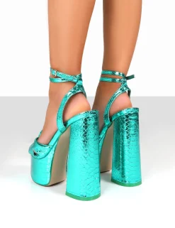 Public Desire Leo Edition Metallic Platform High Heels Teal New