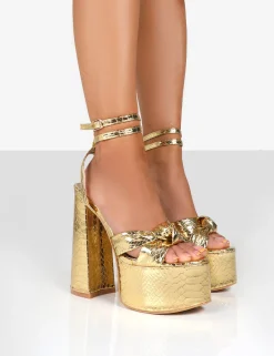 Public Desire Leo Edition Metallic Platform High Heels Gold Discount