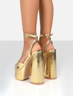 Public Desire Leo Edition Metallic Platform High Heels Gold Discount