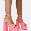 Public Desire Leo Edition Neon Round Toe Platform Block Heels Pink Flash Sale