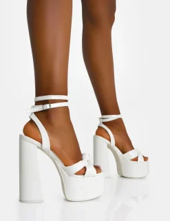 Public Desire Leo Edition Patent Platform High Heels White Hot