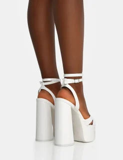Public Desire Leo Edition Patent Platform High Heels White Hot