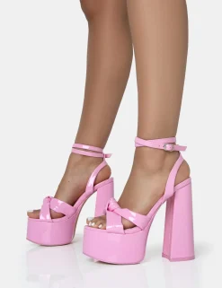 Public Desire Leo Edition Wide Fit Baby Patent Platform High Heels Pink Best