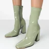 Public Desire Liberty Pu Sock High Heeled Ankle Boots Green Cheap