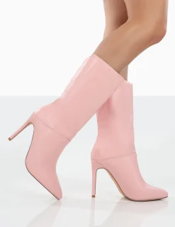 Public Desire Lisel Pu Pointed Toe Stiletto Heeled Ankle Boots Pink Outlet