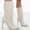 Public Desire Lisel Pu Pointed Toe Stiletto Heeled Ankle Boots Ecru Outlet