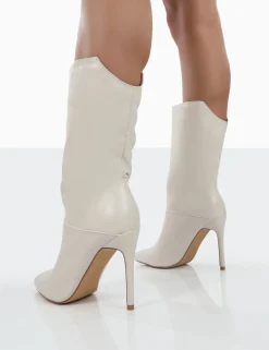 Public Desire Lisel Pu Pointed Toe Stiletto Heeled Ankle Boots Ecru Outlet