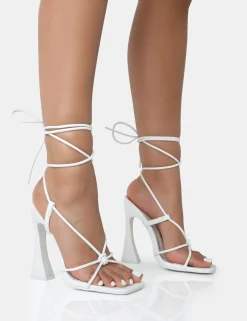 Public Desire Lizzy Pu Lace Up Square Toe Curved High Block Heels White Best Sale