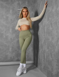 Public Desire Long Sleeve Underbust Crop Top Stone Cheap