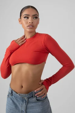 Public Desire Long Sleeve Underbust Top Red Hot