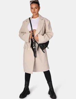 Public Desire Longline Oversized Wool Coat Stone Beige Best