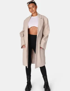 Public Desire Longline Oversized Wool Coat Stone Beige Best
